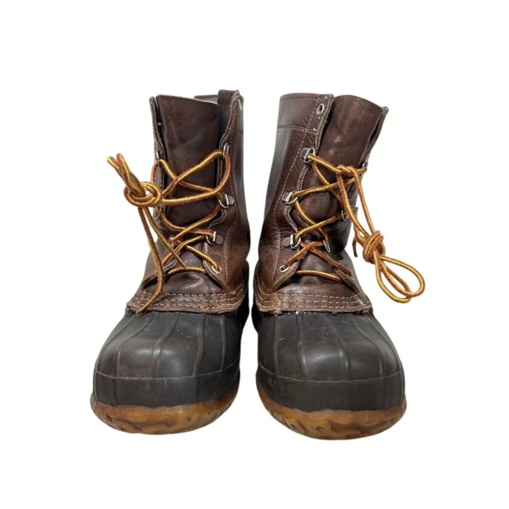LL Bean Maine Hunting Shoe Boots Brown Leather‎ Rubber Waterproof Womens Size 10